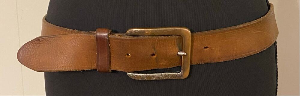 Vintage Justin Leather Belt Mens 34 Brown Made USA Western Brass Buckle Rugged